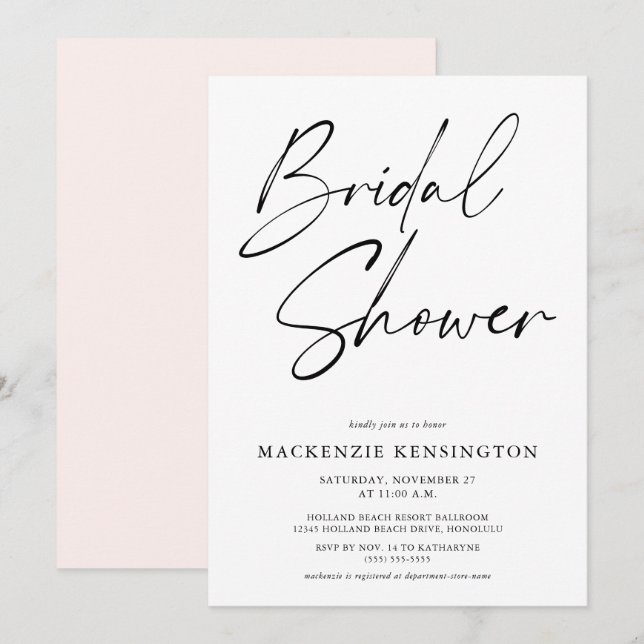 Modernes Minimalistisches elegantes Rosa-Brautpart Einladung (Vorne/Hinten)