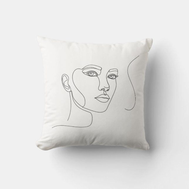 "Modernes Minimalistisches Face Line Art Pillow" Kissen (Vorderseite)