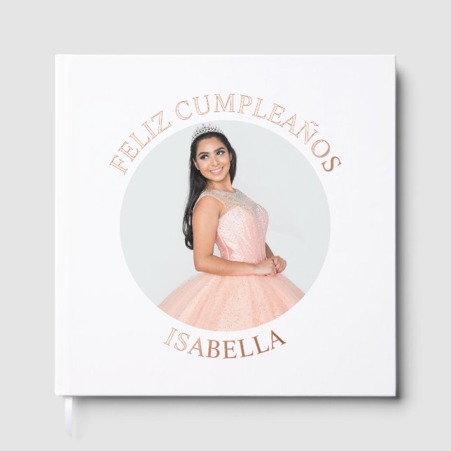 Modernes Minimalistisches Feliz Cumpleaños Foto Gästebuch (Vorderseite)