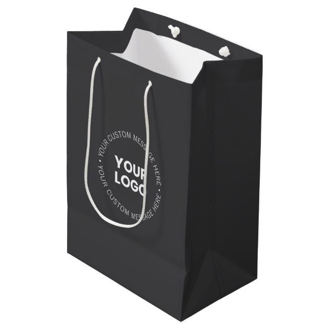 Modernes Minimalistisches Firmenlogo/jedes Bild |  Mittlere Geschenktüte (Vorderseite Schrägansicht)