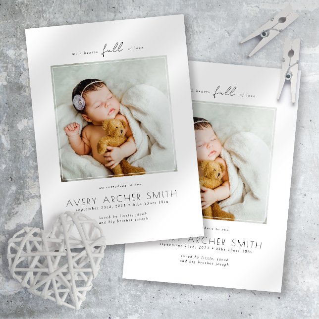 Modernes Minimalistisches Foto Baby Birth Ankündigung (Von Creator hochgeladen)