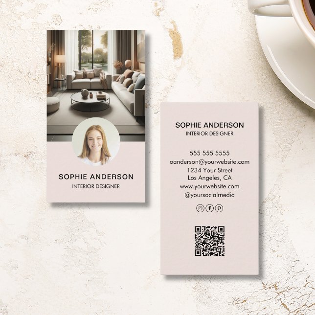 Modernes Minimalistisches Foto Beruflich Blush Pin Visitenkarte (Modern Minimalist Photo Professional Blush Pink Business Card)