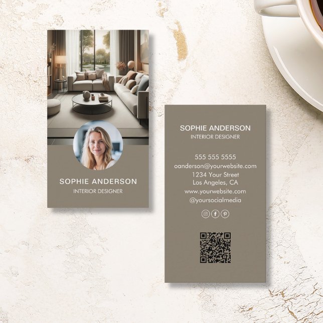 Modernes Minimalistisches Foto Beruflich Taupe Visitenkarte (Modern Minimalist Photo Professional Taupe Business Card)
