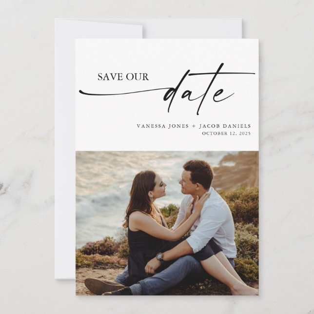 Modernes Minimalistisches Foto für Thin Script-Hoc Save The Date (Vorderseite)