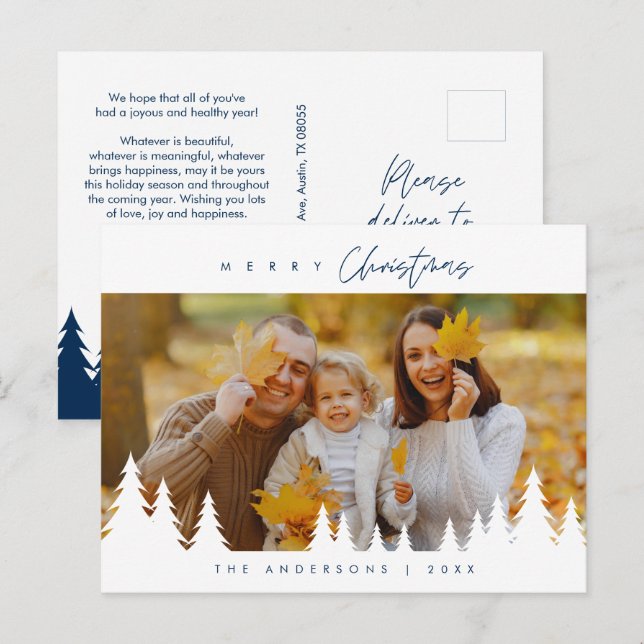 Modernes, Minimalistisches Foto für Weihnachten Postkarte (Vorne/Hinten)