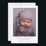 Modernes Minimalistisches Foto Geburt Ankündigung<br><div class="desc">Eine moderne minimalistische Geburtsankündigung, um die Nachricht von der Ankunft Ihres Babys zu teilen. Das schlichte, neutrale Design ist perfekt für Jungen oder Mädchen und zeigt Ihr Lieblings-Foto. Personalisieren Sie Ihre persönlichen Daten mit dem Namen des Babys und allen wichtigen Details wie Geburtstag, Geburtsdaten, Eltern Namen in einer einfachen schwarzen...</div>