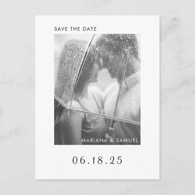 Modernes Minimalistisches Foto Hochzeit rettet das Ankündigungspostkarte (Vorderseite)