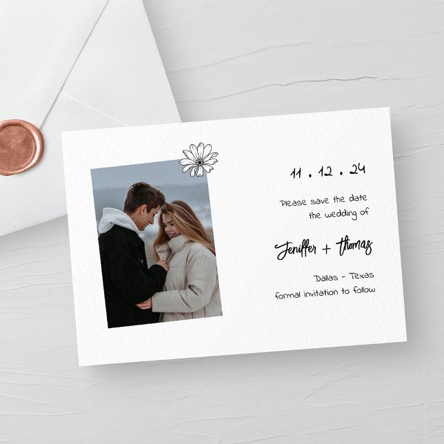 Modernes Minimalistisches Foto Hochzeitsszenario s Save The Date (Personalized Simple & Chic Black Handwritten Wedding Photo Save The Date)