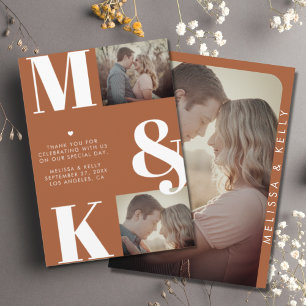 Modernes Minimalistisches Foto mit feinem Monogram Dankeskarte