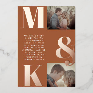 Modernes Minimalistisches Foto mit feinem Monogram Folieneinladung