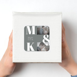 Modernes Minimalistisches Foto mit feinem Monogram Quadratischer Aufkleber