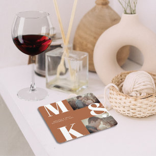 Modernes Minimalistisches Foto mit feinem Monogram Rechteckiger Pappuntersetzer