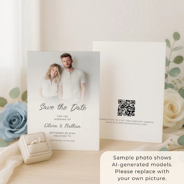 Modernes Minimalistisches Foto-Overlay QR-Code Hoc Save The Date (Von Creator hochgeladen)