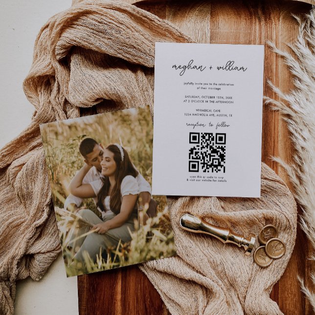 Modernes Minimalistisches Foto QR Code Hochzeit Einladung (Von Creator hochgeladen)