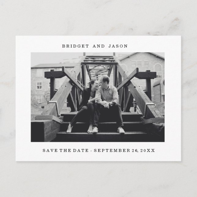 Modernes MINIMALISTISCHES Foto SAVE THE DATE Ankündigungspostkarte (Vorderseite)