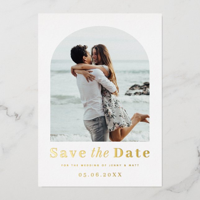 Modernes minimalistisches Foto Save the Date Folieneinladung (Vorderseite)
