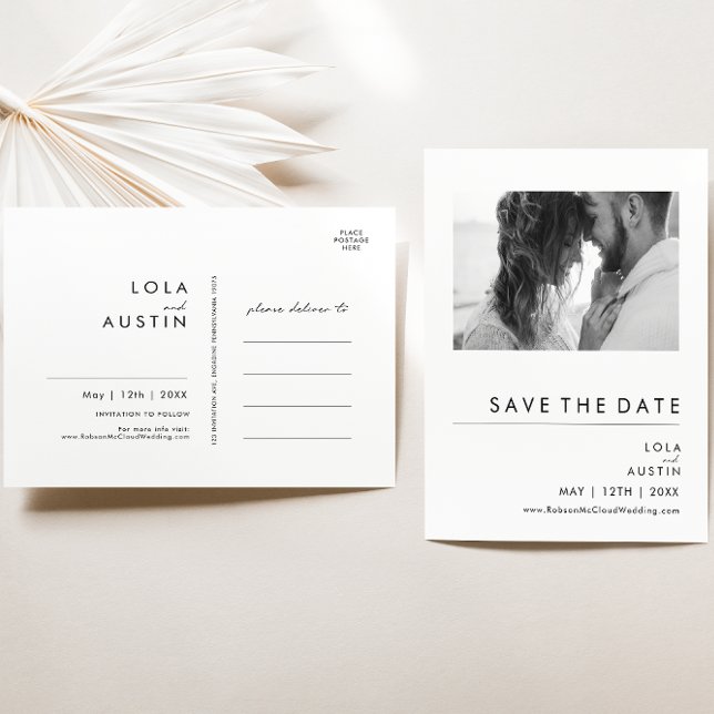 Modernes Minimalistisches Foto Save the Date Postk Einladungspostkarte (Von Creator hochgeladen)