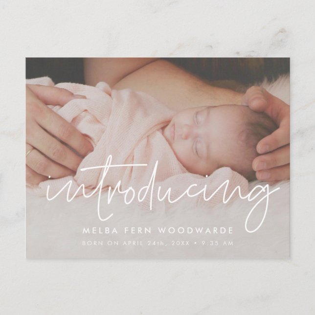Modernes minimalistisches Foto zur Geburtenankündi Postkarte (Vorderseite)
