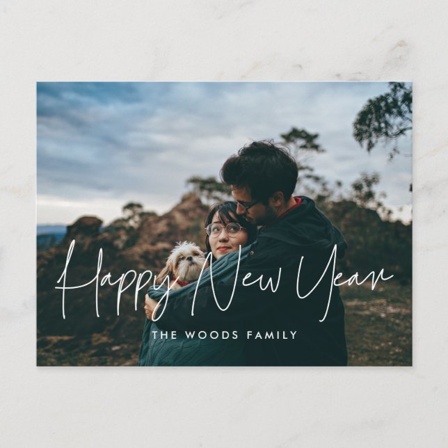 Modernes, minimalistisches Frohes Neujahrsfest-Fot Postkarte (Vorderseite)