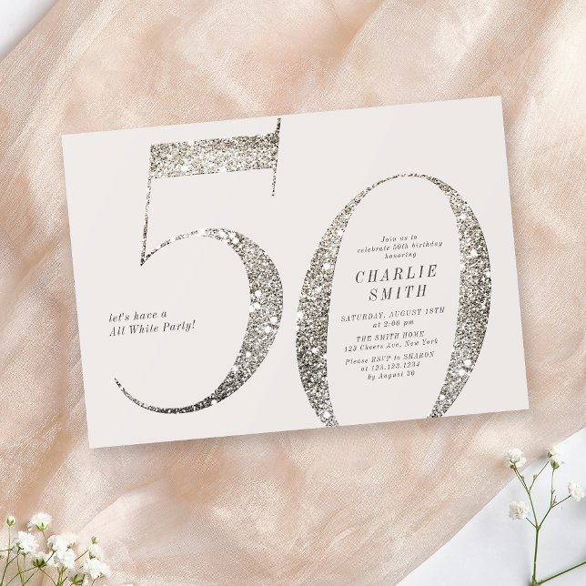 Modernes, minimalistisches, ganz weißes Party 50.  Einladung (Modern minimalist all white party 50th birthday invitation)