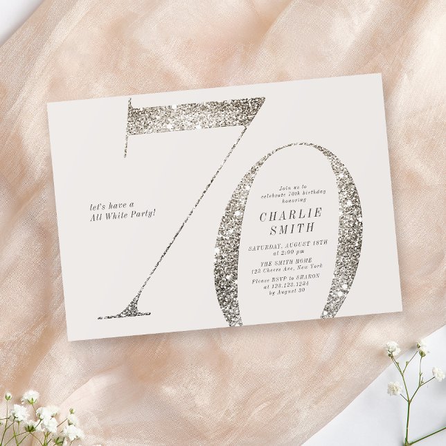 Modernes, minimalistisches, ganz weißes Party 70. Einladung (Modern minimalist all white party 70th birthday invitation)