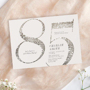 Modernes, minimalistisches, ganz weißes Party 85. Einladung