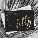 Modernes Minimalistisches Gold 50. Geburtstag Einladung<br><div class="desc">Moderne minimalistische 50. Geburtstagsfeier Einladung mit stilvollen Imitate Gold-Folie Nummer handschriftlich Drehbuch 50 und Ihr Party Details in klassischen Serif-Schriftart auf schwarzem Hintergrund,  einfach und elegant,  große Überraschung Erwachsenenstein Geburtstagseinladung für Männer und Frauen. Die schwarze Hintergrundfarbe kann in jede beliebige Farbe geändert werden.</div>