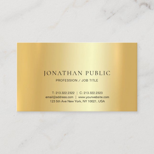 Modernes Minimalistisches Gold Design Elegante Vor Visitenkarte (Vorderseite)