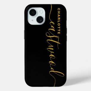 Modernes Minimalistisches Gold Monogram Black Case-Mate iPhone Hülle