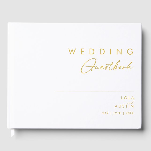 Modernes Minimalistisches Gold Schriftart Wedding  Gästebuch (Vorderseite)
