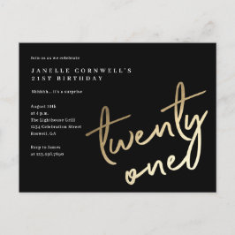 Modernes Minimalistisches Gold Typ 21. Geburtstag Einladungspostkarte