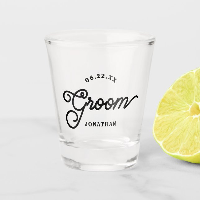 Modernes, Minimalistisches Groom-Strahlglas Schnapsglas (Vorderseite)