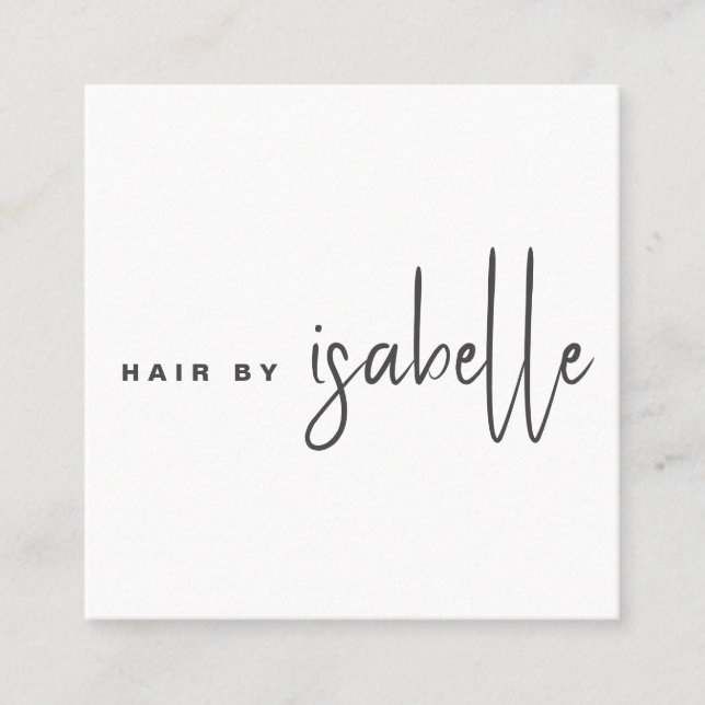 Modernes Minimalistisches Hair-Stylist-Script Quadratische Visitenkarte (Vorderseite)