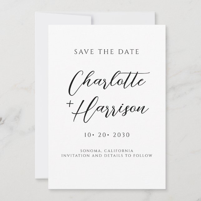 Modernes Minimalistisches handgeschriebenes Skript Save The Date (Vorderseite)