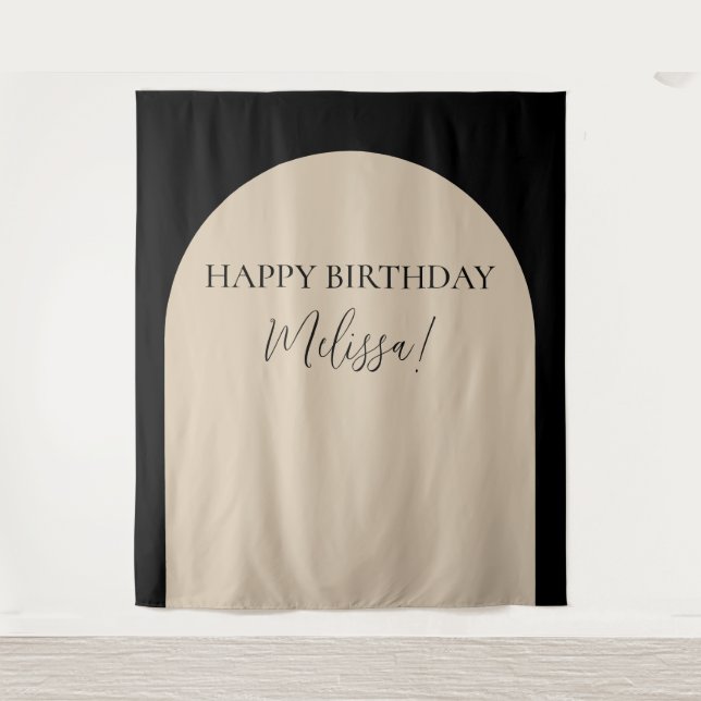 Modernes Minimalistisches Happy Birthday Foto Hint Wandteppich (Vorderseite)