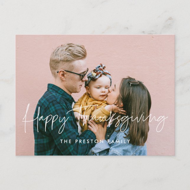 Modernes minimalistisches Happy Thanksgiving-Foto Postkarte (Vorderseite)