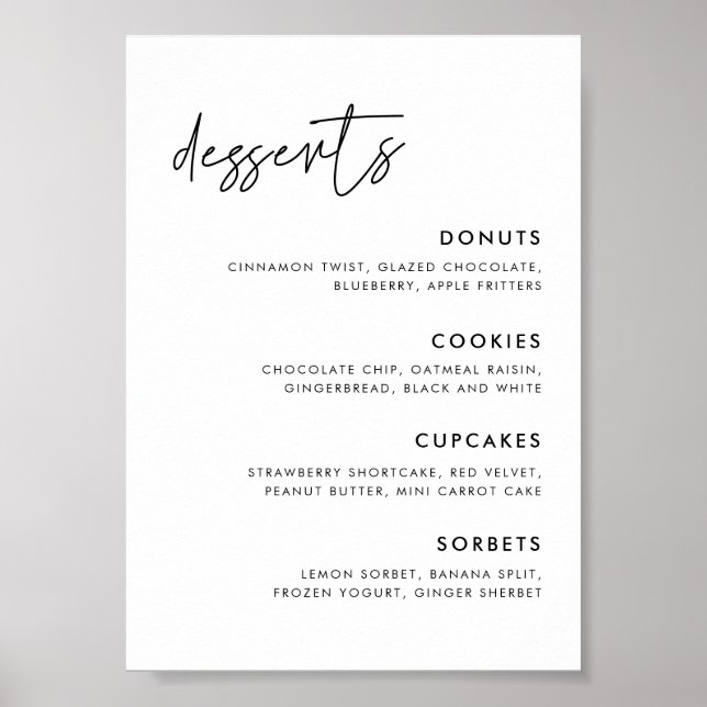 Modernes Minimalistisches Hochzeitdessert-Bar Poster (Vorne)