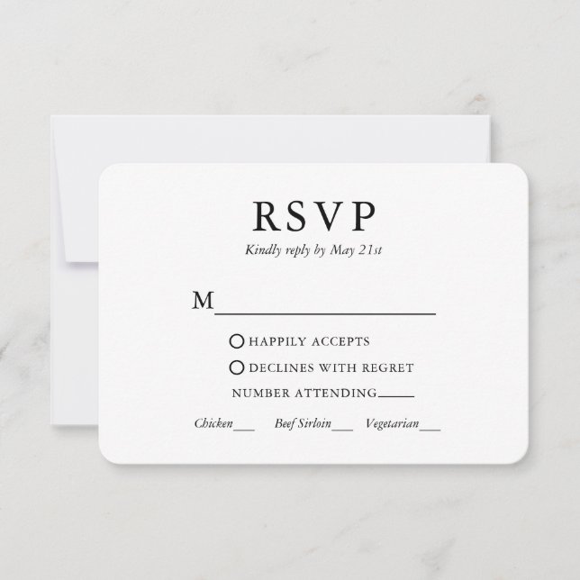 Modernes Minimalistisches Hochzeitessen RSVP Karte (Vorderseite)