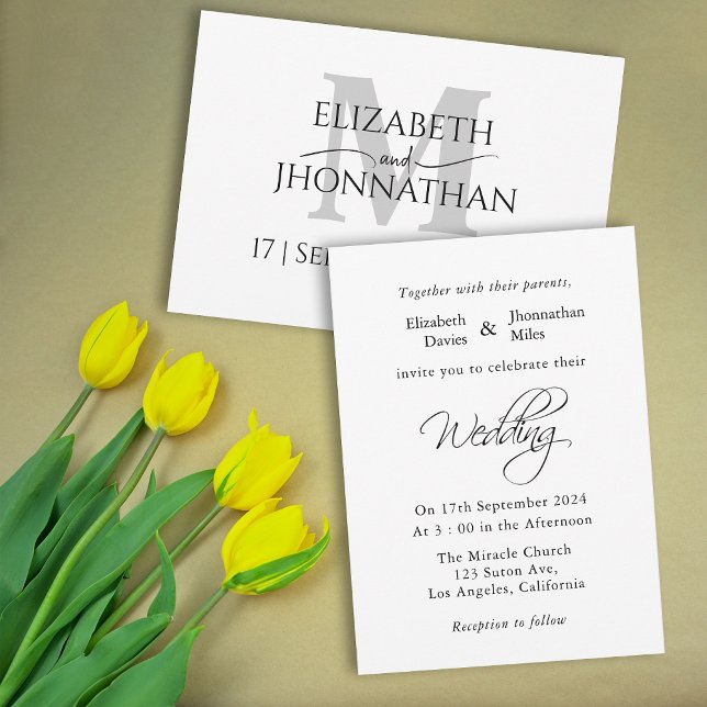 Modernes Minimalistisches Hochzeitgrau-Monogramm Einladung (Von Creator hochgeladen)