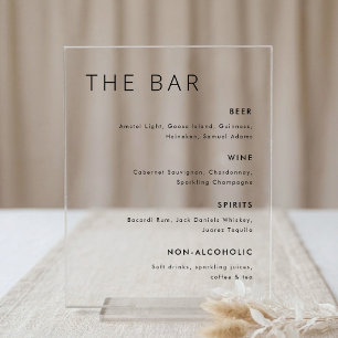 Modernes Minimalistisches Hochzeitmenü mit Bar Acrylschild