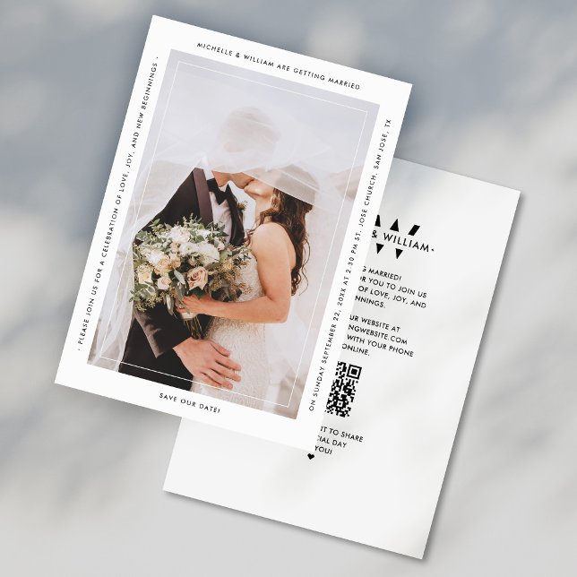 Modernes Minimalistisches Hochzeitmonogramm Save The Date (Modern Minimalist Wedding Monogram White Save The Date
)