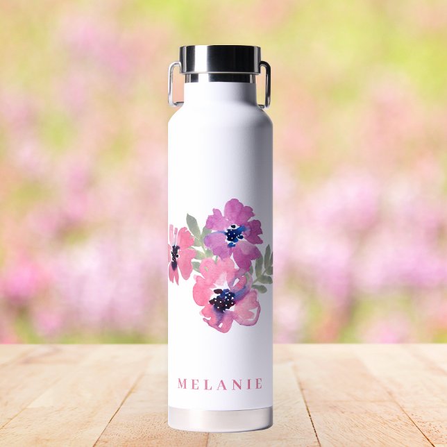 Modernes Minimalistisches Hochzeitrosa Trinkflasche (Stylishly Personalize with Your Custom Name.)