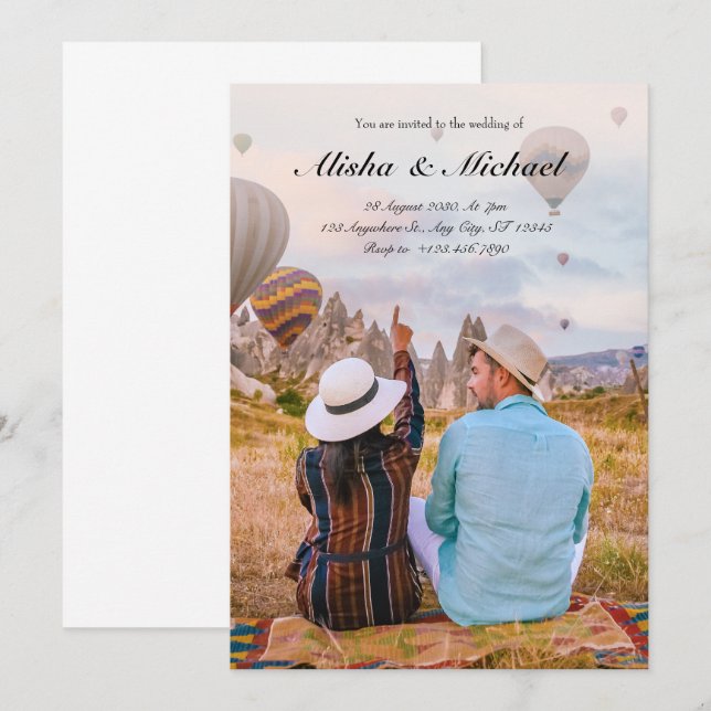 Modernes, minimalistisches Hochzeitserlebnis Foto Einladung (Vorne/Hinten)