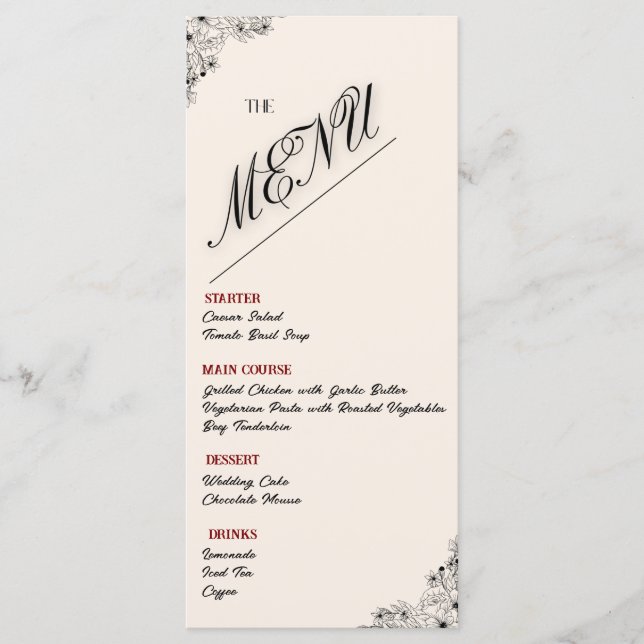 Modernes Minimalistisches Hochzeitsmenü Menükarte (Vorderseite)