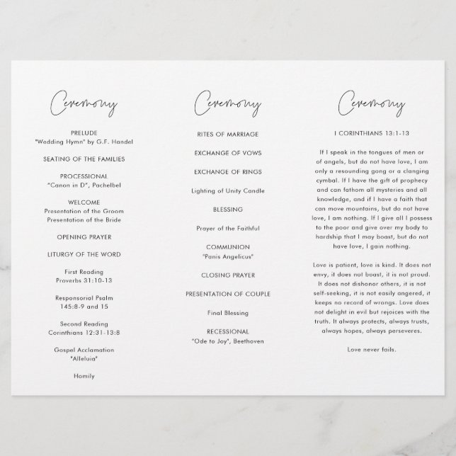 Modernes Minimalistisches Hochzeitsprogramm (Vorne)