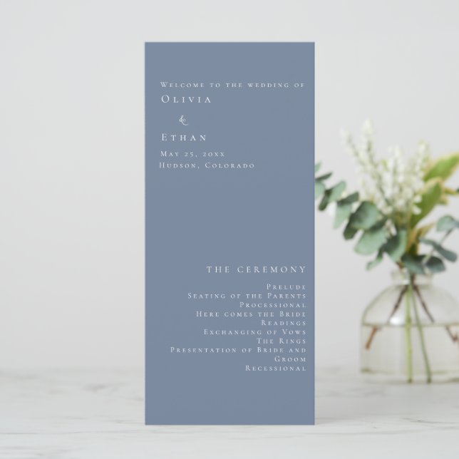 Modernes Minimalistisches Hochzeitsprogramm "Dusty (Stehend Vorderseite)