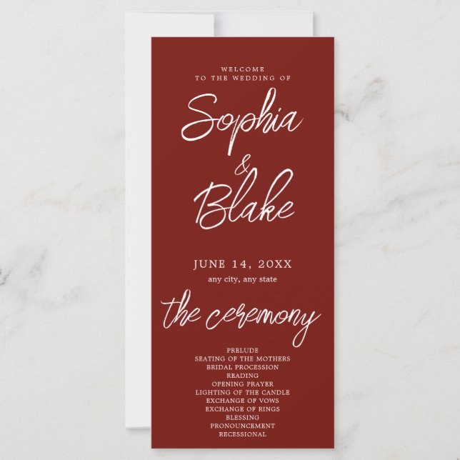 Modernes Minimalistisches Hochzeitsprogramm für Bl (Vorderseite)