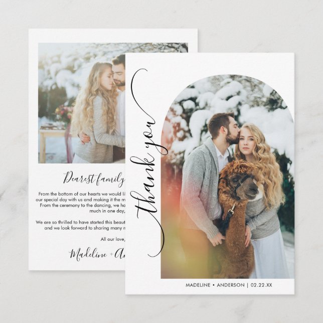 Modernes Minimalistisches Hochzeitsszenario Foto D Dankeskarte (Vorne/Hinten)