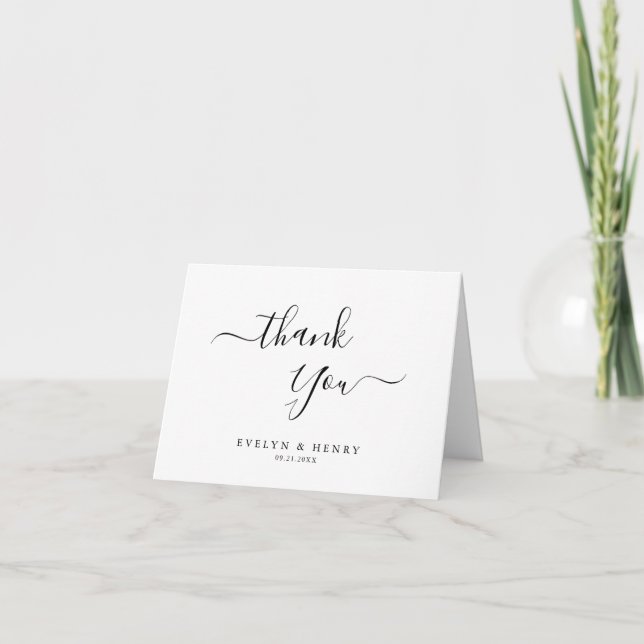 Modernes Minimalistisches Hochzeitsszenario-Foto Dankeskarte (Vorderseite)