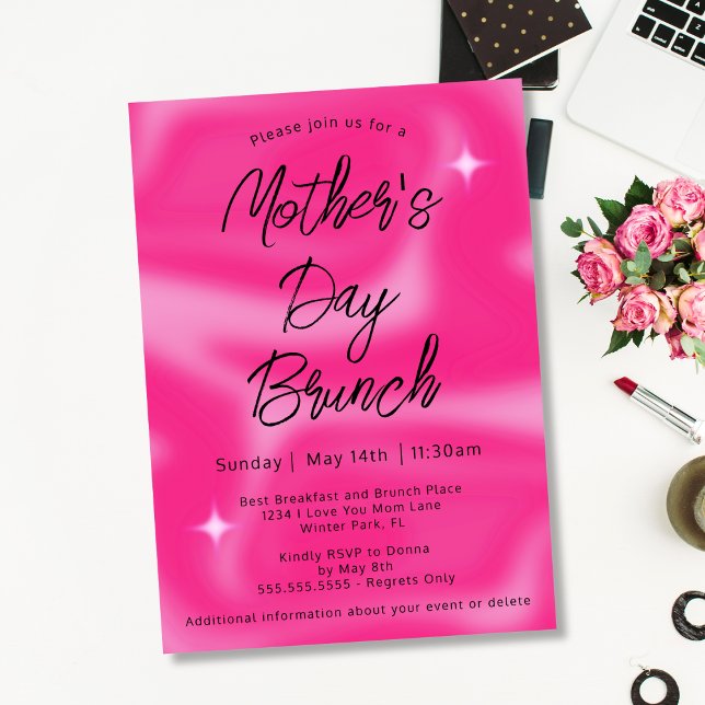 Modernes Minimalistisches Hot Pink Mother Day Brun Einladung (Von Creator hochgeladen)